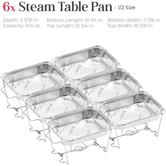 Foldable Chafing Dishes Disposable Buffet Set - Set of 6/36pc Half-Sized (9x13) - Picture 3 of 7